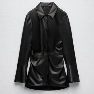 Zara black Fitted Faux Leather Over shirt Size M BNWT